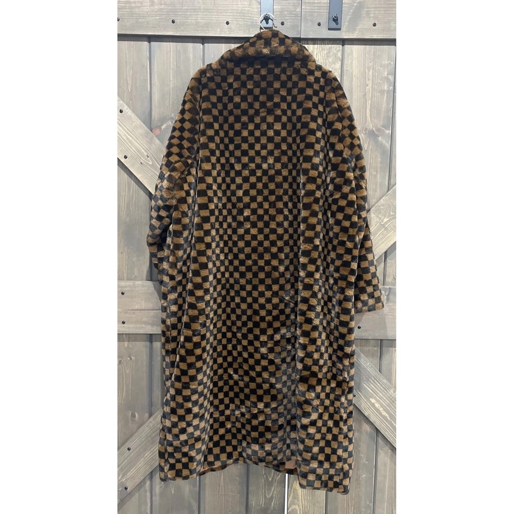 Pretty Little‎ Thing Brown STONE Checked Faux Fur Coat Women's Size 18 - Picture 10 of 16
